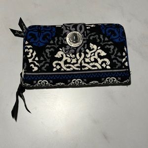 Vera Bradley turn lock wallet, blue/grey/white